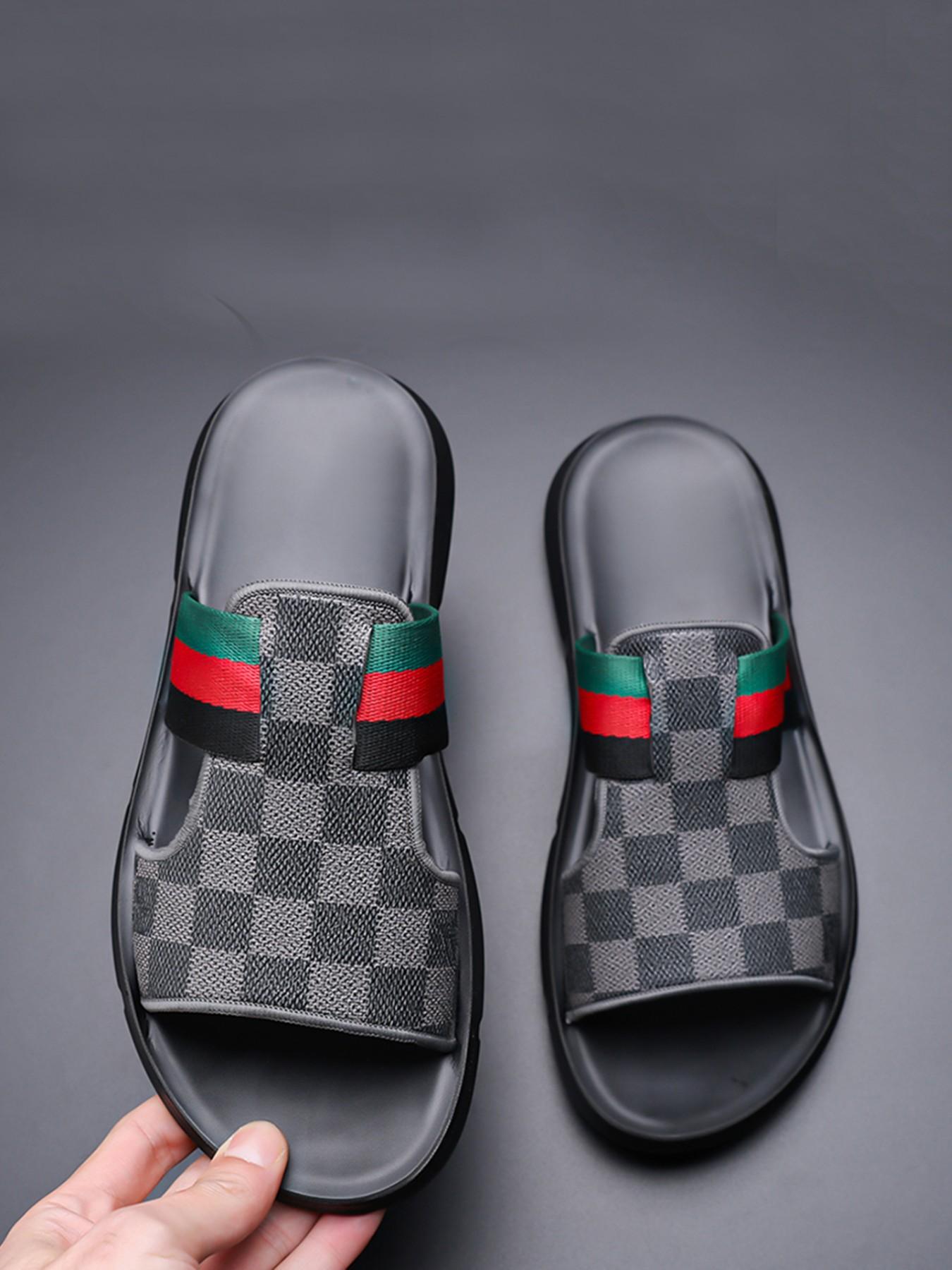 Men's Checkerboard Flip Flops, Webbing, Thick Sole, Outdoor Beach Shoes, Home & Outdoors, Non-Slip, Sizes 39-45, Summer 2026 New Arrival