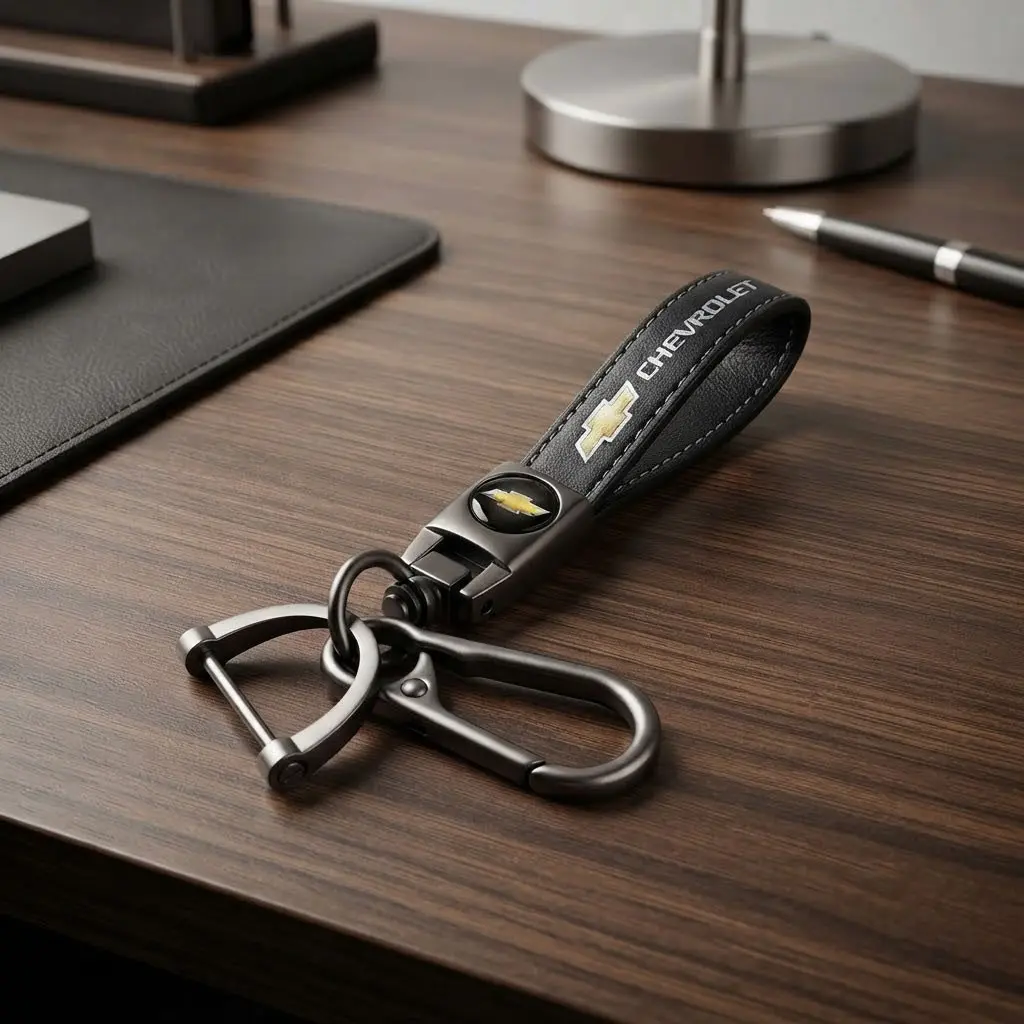 Genuine Leather Chevrolet Keychain - Heavy Duty Zinc Alloy & Leather Car Key Chain, Stylish Small Gift for Drivers