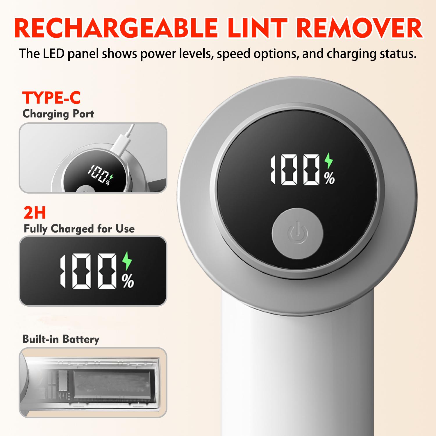 Electric Lint Remover with Brush, Portable Rechargeable Household Fabric Shaver, 3-Speed Sweater Shaver for Fast Lint Removal, Durable for Socks, Coats & Bedding