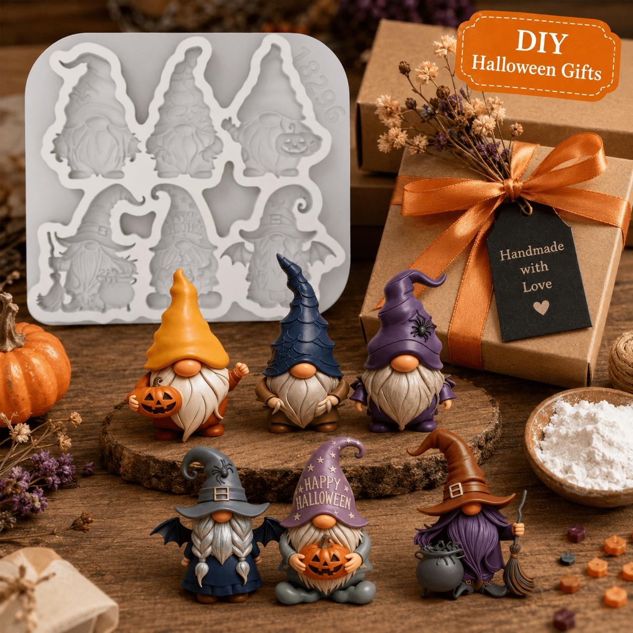 Halloween Gnome Silicone Mold, DIY Tools, 6-Cavity Dwarf Figurine Mould for Candle Making & Handmade Soap Craft, Suitable for Epoxy Resin, Plaster, Polymer Clay, Halloween and Christmas Jewelry Pendants, Table Ornaments