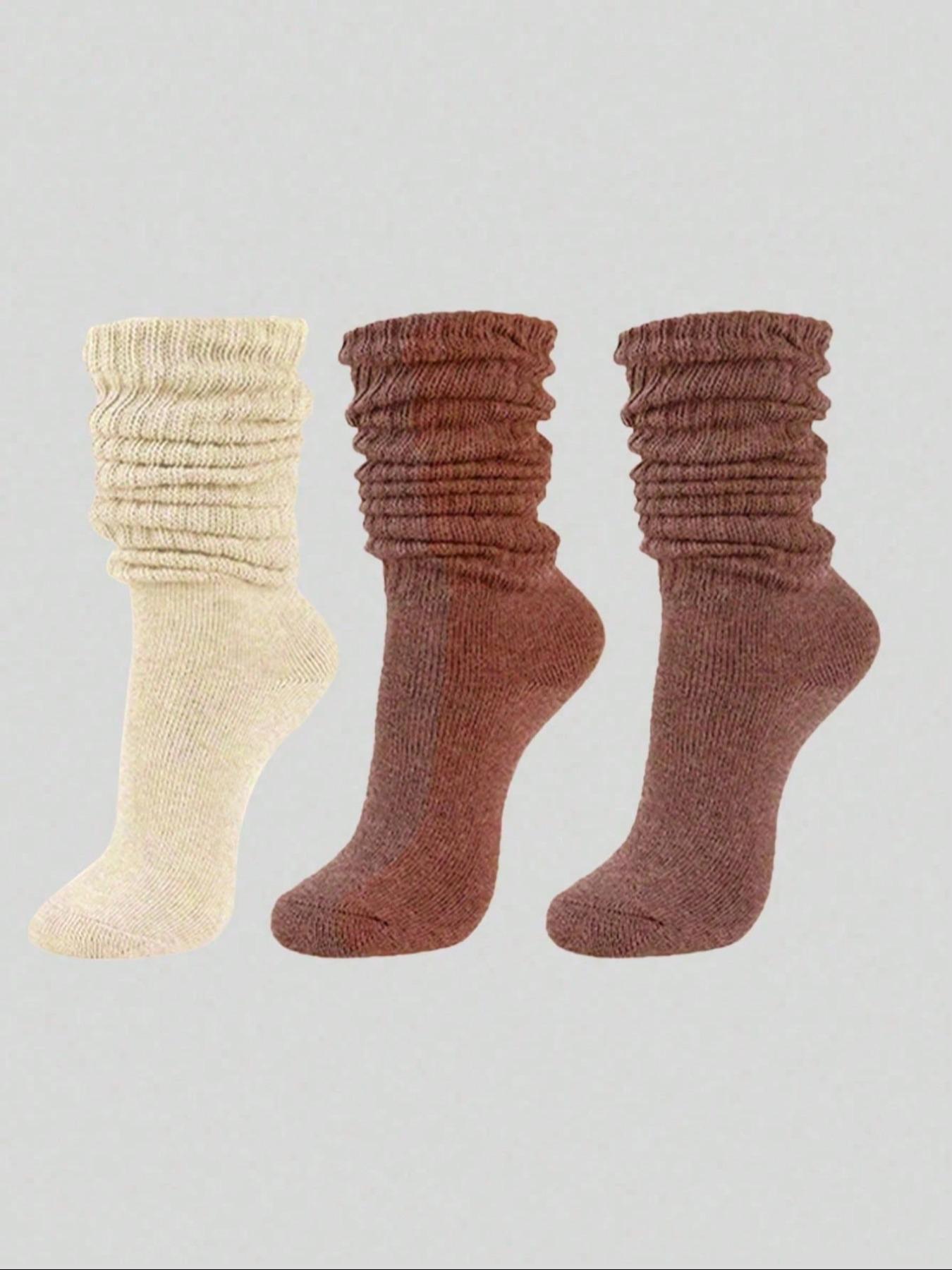 Socks Set, Girls' Solid Color Crew Socks, Simple Versatile Knitted Split-Toe Socks, Fall Winter Warm Mid-Calf & Long Socks, Casual Soft Socks, Casual Comfy Socks