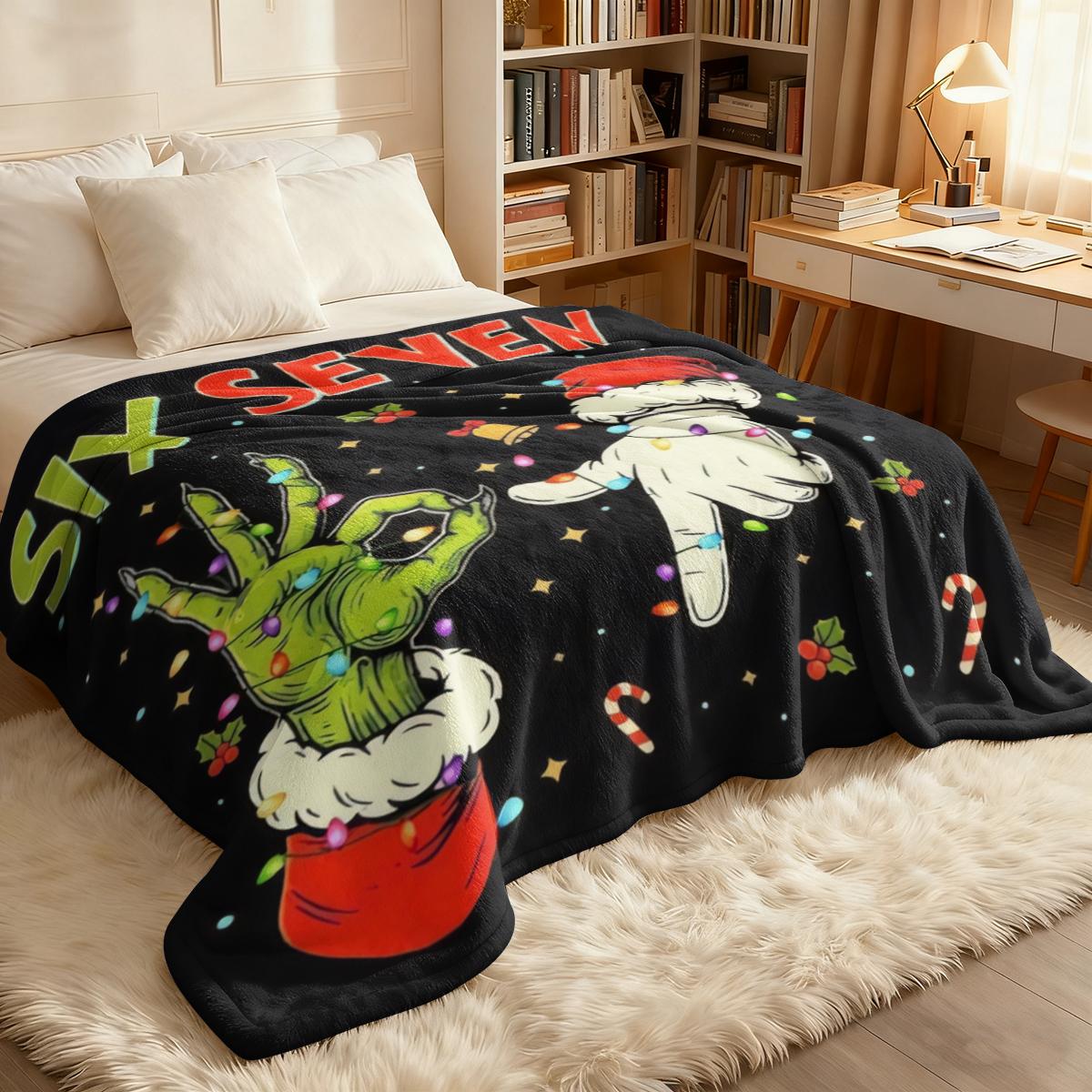 Comfortable Anime Grinch Christmas Flannel Blanket, All-Season Comfort, Perfect Gift for Bed, Sofa, Travel, Camping