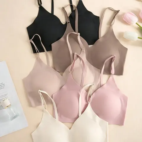 Women's Solid Adjustable-Strap Seamless Bra, Soft and Comfortable Smooth Wireless Bra, Minimalist Lingerie for All Seasons, Breathable Comfy Bra, Breathable Seamless Bras