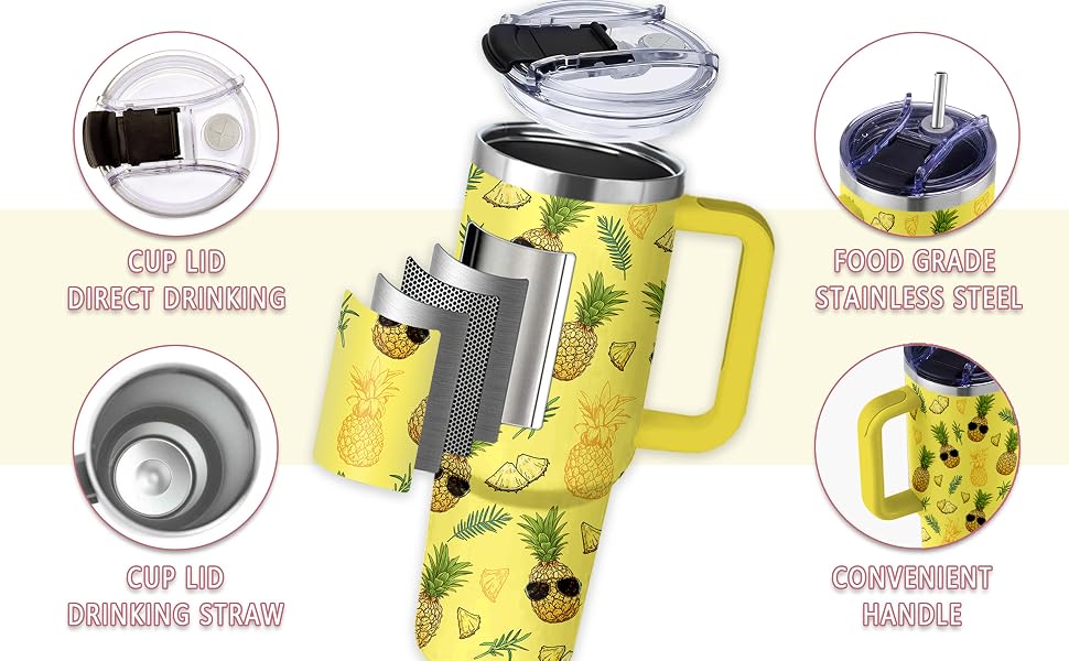 Pineapple Tumbler with Handle 40 oz, Pineapple Gifts For Women Girls, Birthday Christmas Funny Fruit Gifts for ananas Lover