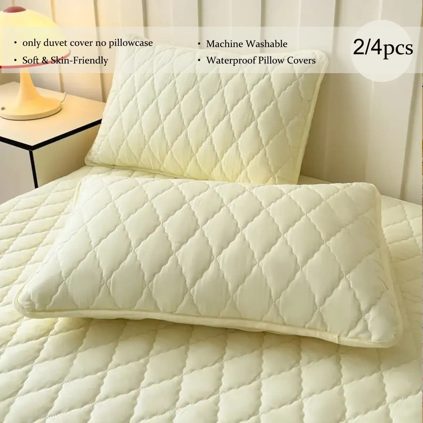 2/4 Pack Waterproof Pillow Covers Single Sold Separately, Soft Breathable Sealed Envelope Pillow Protectors, Washable Easy Install Standard Size 48x74 Fit 50x75 Pillows, Anti-Stain Liquid Barrier For Bedroom Hotel Apartment, Only Pillow Cases