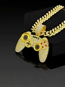 Vintage Gaming Controller Pendant Necklace, Alloy Zircon Chain, Street Style Artisan Jewelry, Perfect Gift for Valentine's Day