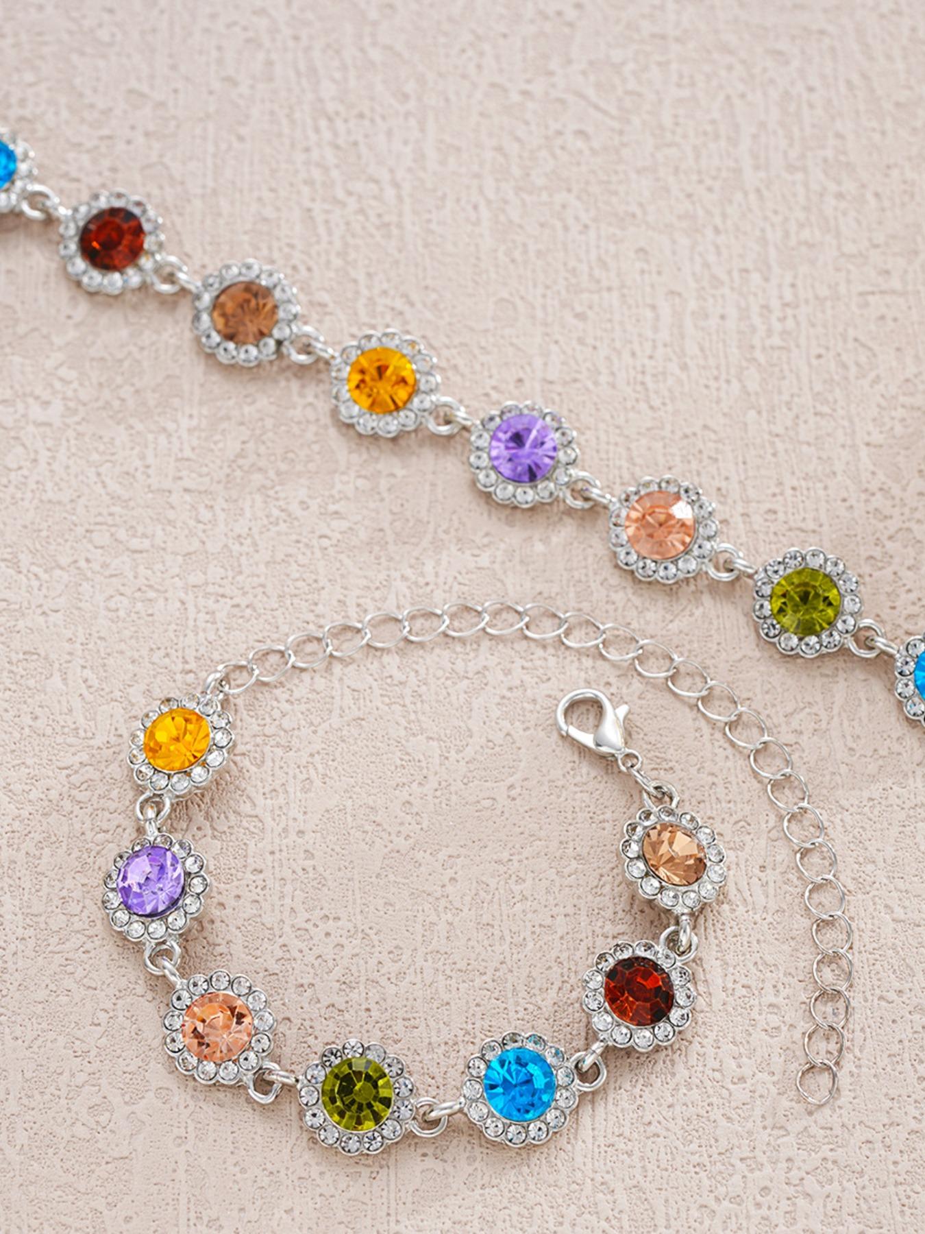 Bohemian Dopamine Colorful Rhinestone Artificial Crystal Necklace, Elegant Sparkling Jewelry for Women & Girls, Perfect Gift for Holidays & Birthdays