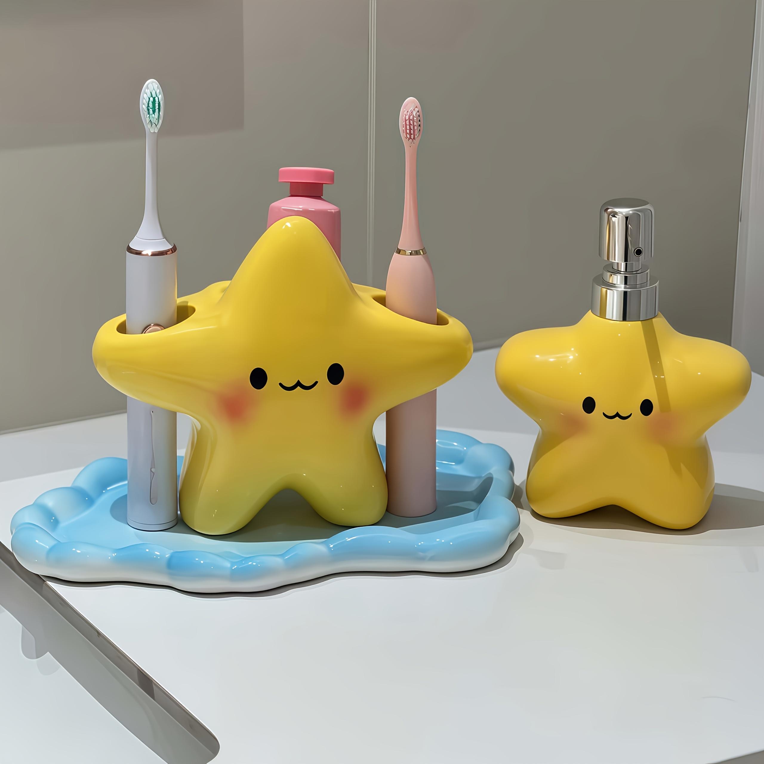 Large Star Design Toothbrush Holder Cute Smiley Shape Space Saving Bathroom Storage Stand For Manual & Electric Toothbrush