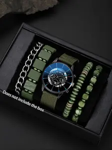 Men's Fashion Watch & Bracelet Set, Casual Trendy Watch & Bracelet Set, Fashionable Watch Set for Daily & Party Decoration