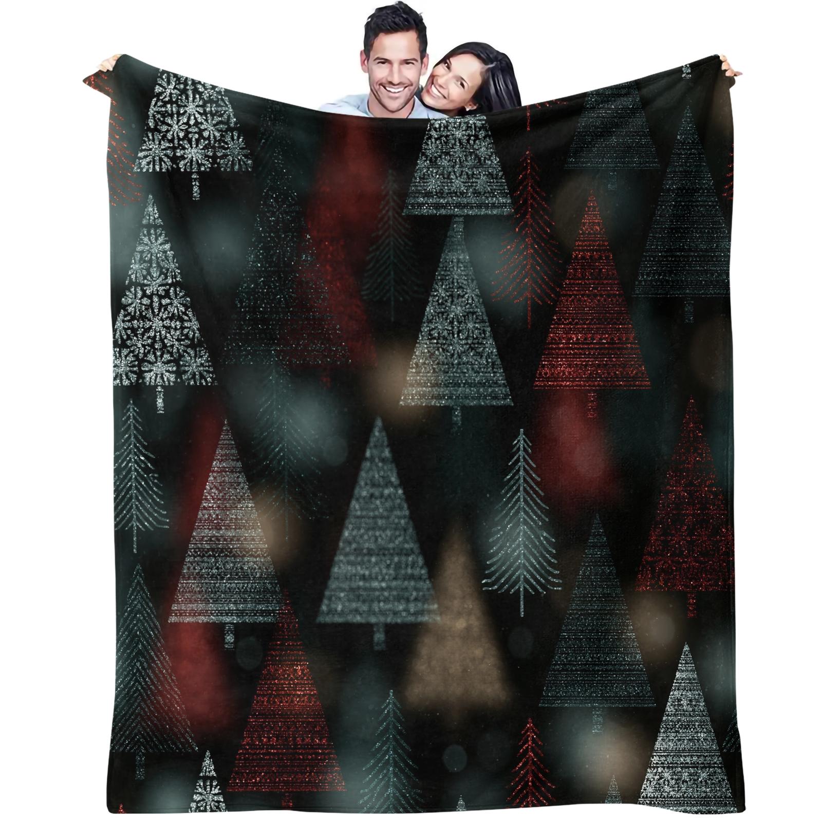 1PC Christmas Tree Star Printed Super Soft Milk Fleece & Flannel Throw Blanket, 300GSM Anti-Static All-Season Blanket, Ideal for Air-conditioned Room, Lightweight Warm Throw for Bed Sofa Couch Office Travel Camping Home Decor, Machine Washable Non-F