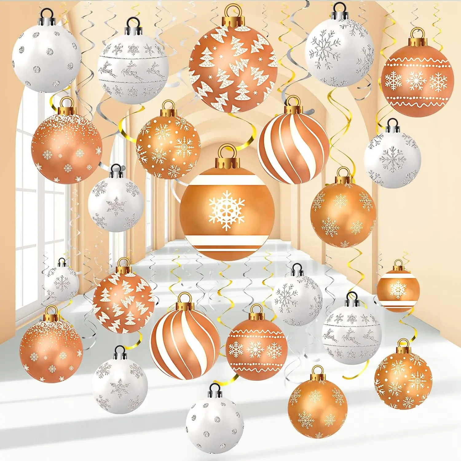 54 count Christmas  Decorations Set  Foil Swirls Decor Ball Ornament Ceiling Decorations for Holiday  Shower Winter Party Supplies(White )