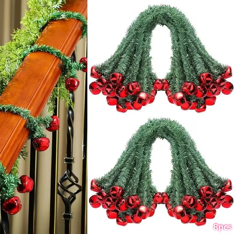 8-Pack Reusable Plastic Christmas Wreath Bell Straps, Twistable Bell Decorations for Railing, Stairs, Handrails, Flexible Hooks for Holiday Decor, Halloween Use