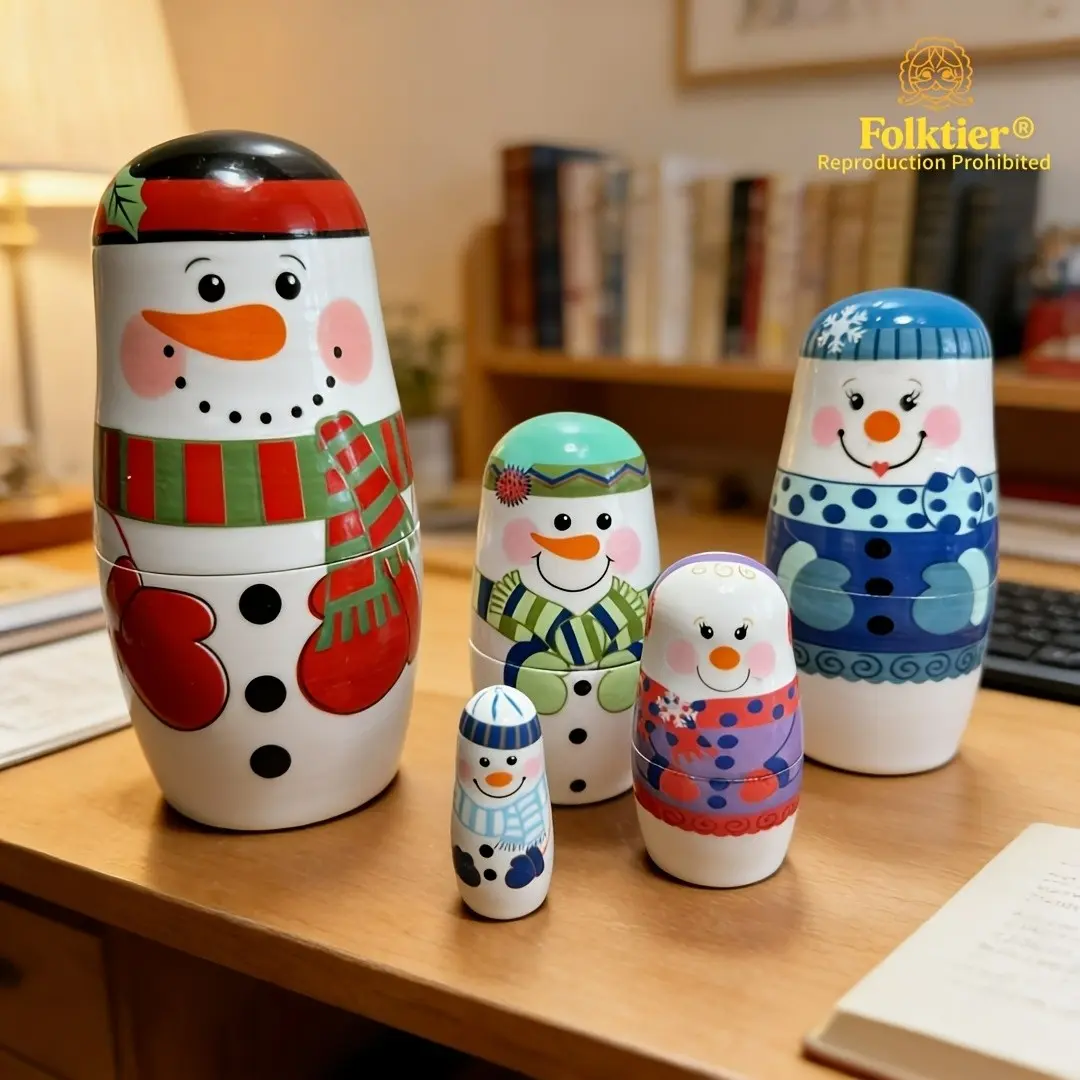 5 Pcs Puppet Set Collectible Dolls, Snowman Pattern, Stacking Puzzle Toy, Kids Educational Toys, Handmade Crafts, Ideal Gifts for Holidays