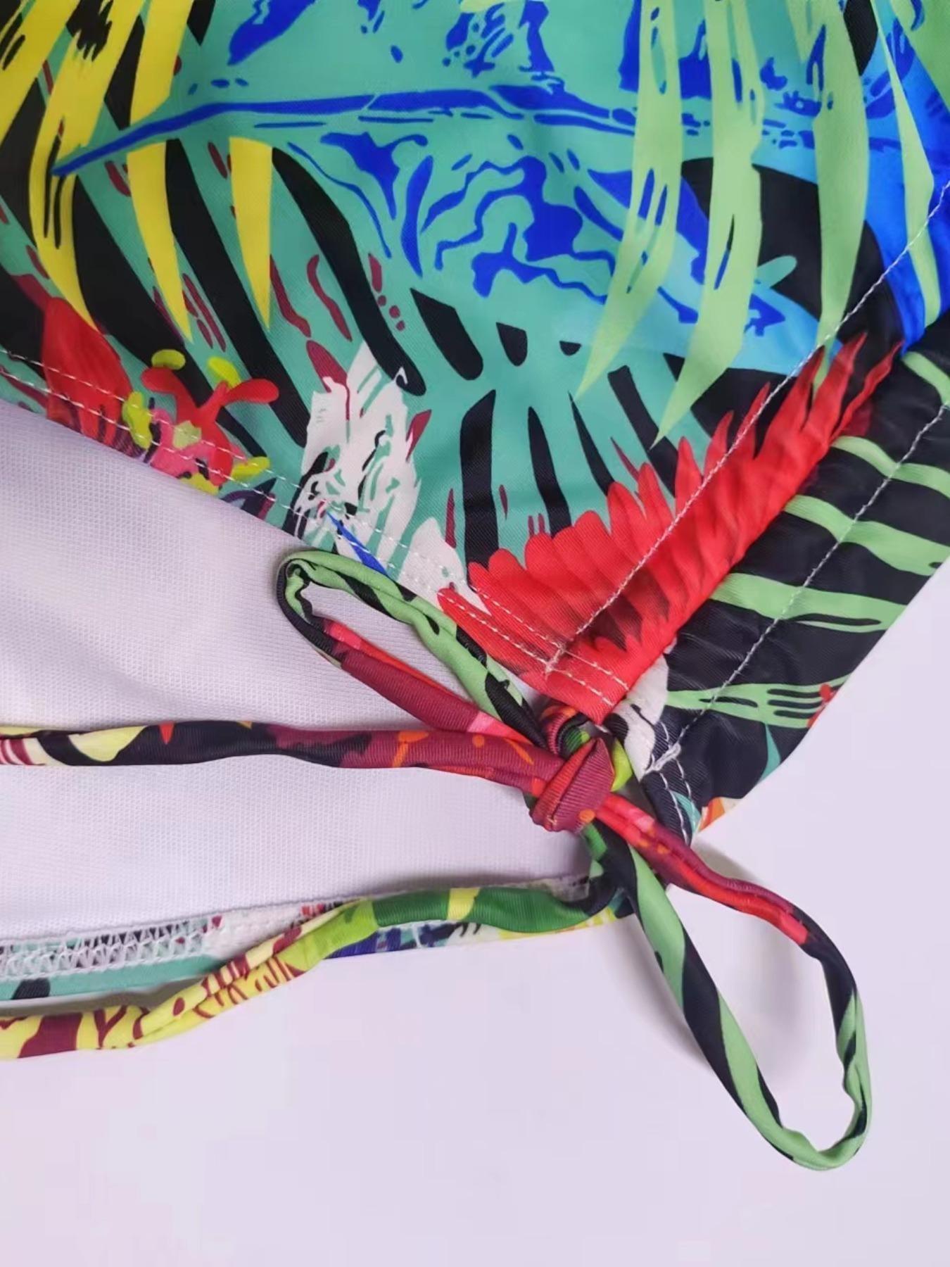 New European Style Plus Size Women's Colorblock Print Cutout Cross Back Tie Summer Swimwear Swimsuit, Sexy Backless Slim Fit One-Piece Swimsuit for Beach Pool Vacation