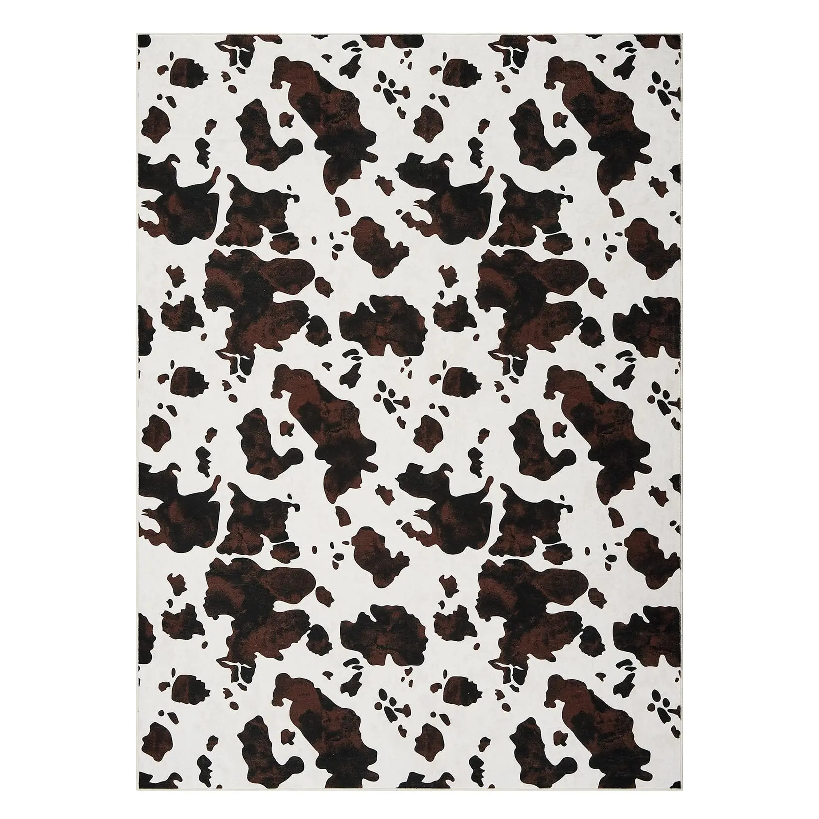 Washable Western Cow Print Area Rug for Living Room - Decorative Carpet - Black and Brown Separation Design