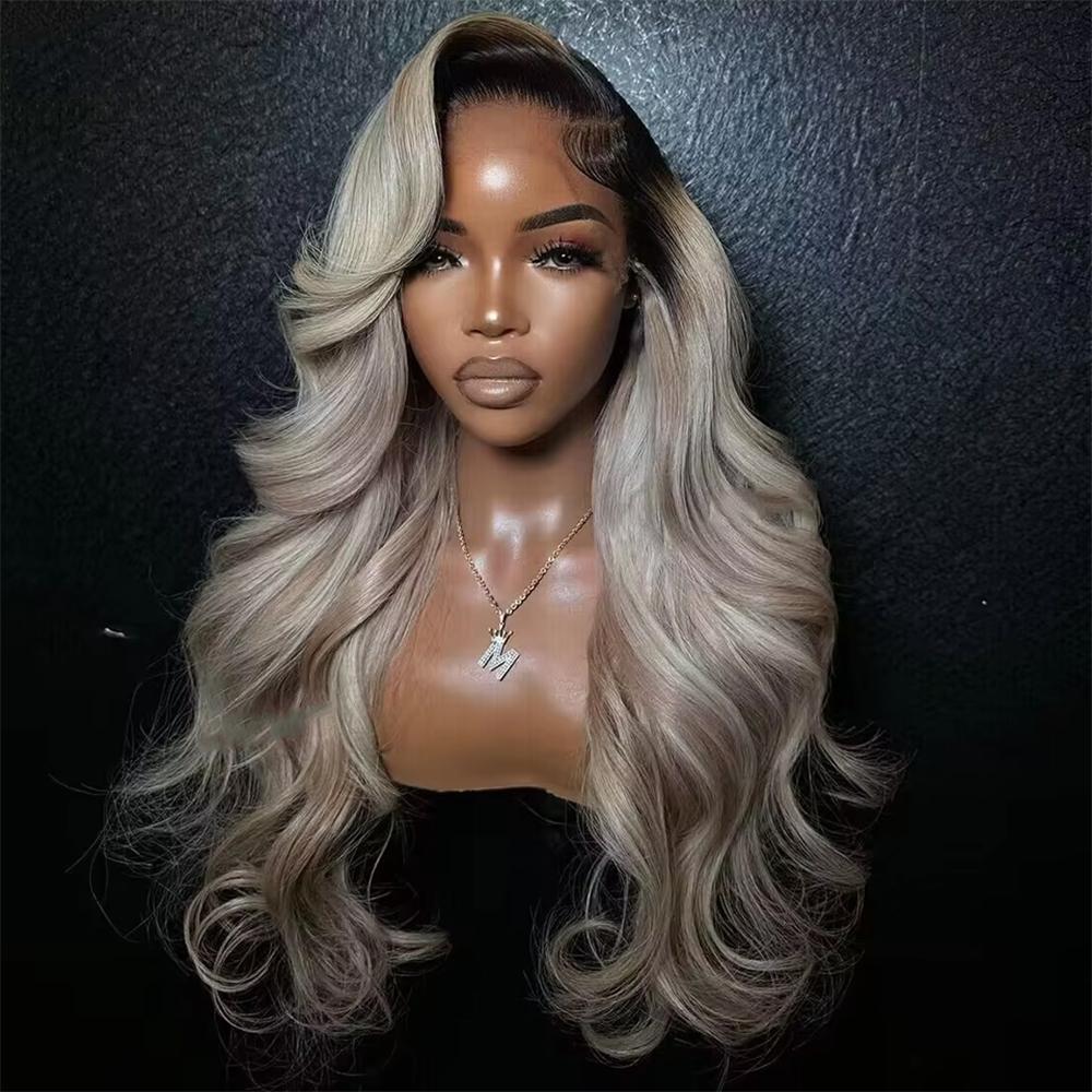 Milk Tea Ombre Ash Blonde Lace Front Wig Human Hair Upgrades 13x6 Body Wave Lace Front Wig for Women HD Invisible Frontal Wig For Women Brown Root Ombre Human Hair Wig SpringStatements