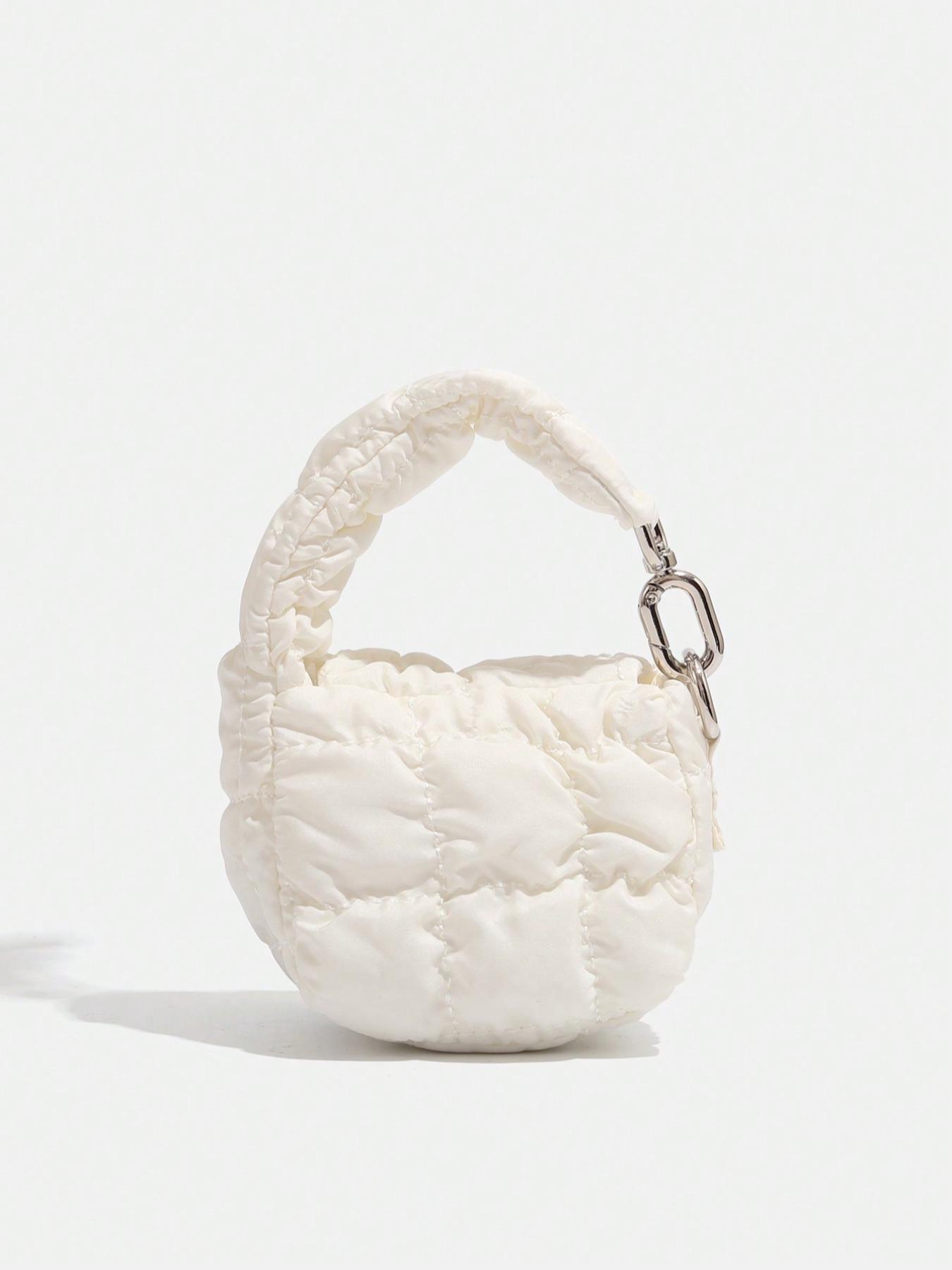 Women's Solid Color Ruched & Quilted Design Coin Purse, Fashionable Mini Handbag for Earphone & Key, Casual Trendy Versatile Coin Storage Bag, Elegant Minimalist Handbag