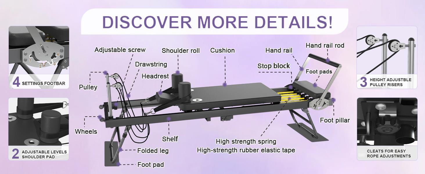 Pilates Reformer, Foldable Reformer Pilates Machine, Pilates Equipment for Home Women Use Gym Workout & Advanced and Beginners Users summervibes