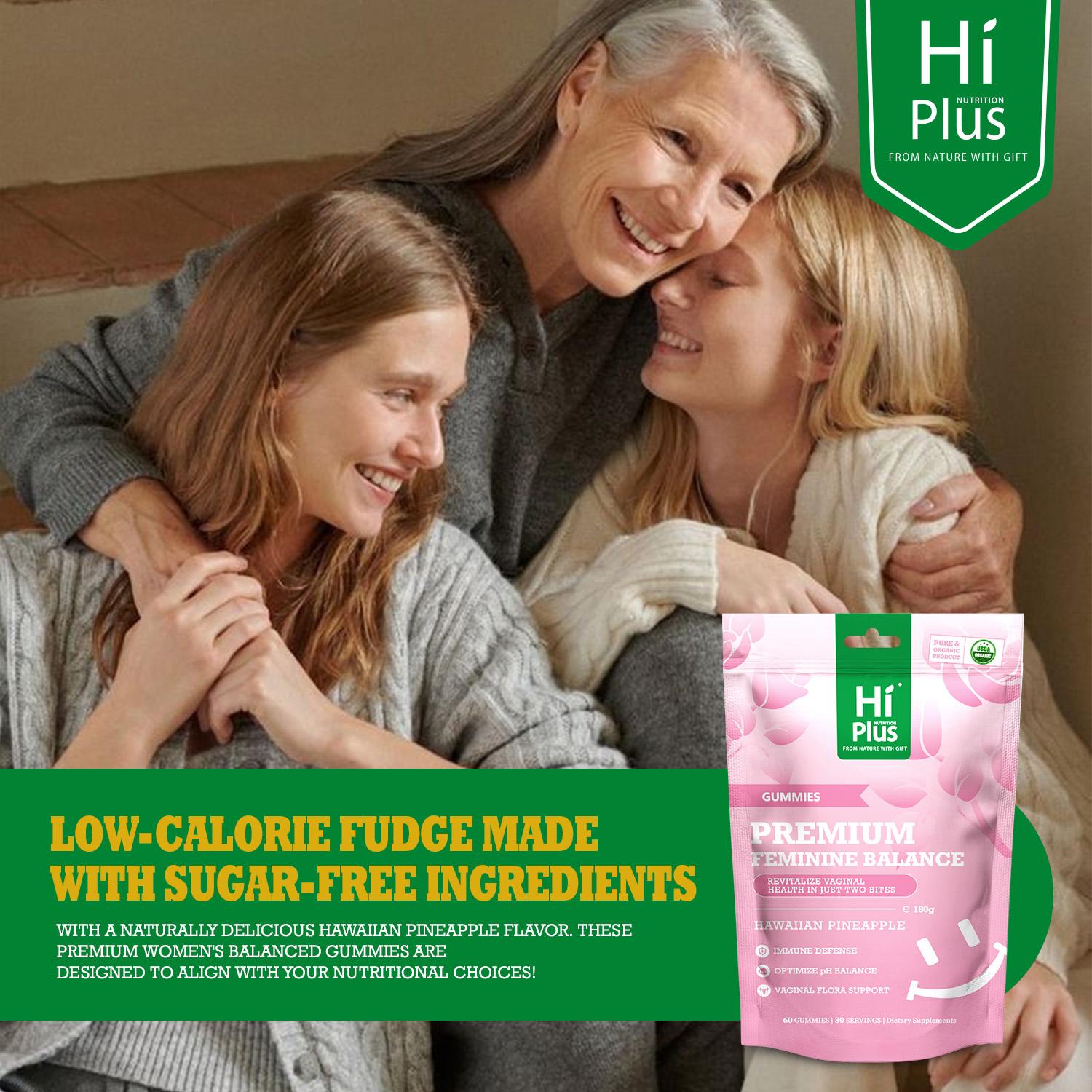 HiPlus Premium Feminine Balance Gummies for Women’s Health & Wellness | Immune Support, Vegan, Gluten-Free | Hawaiian Pineapple Flavor | 60 Gummies (30 Servings)