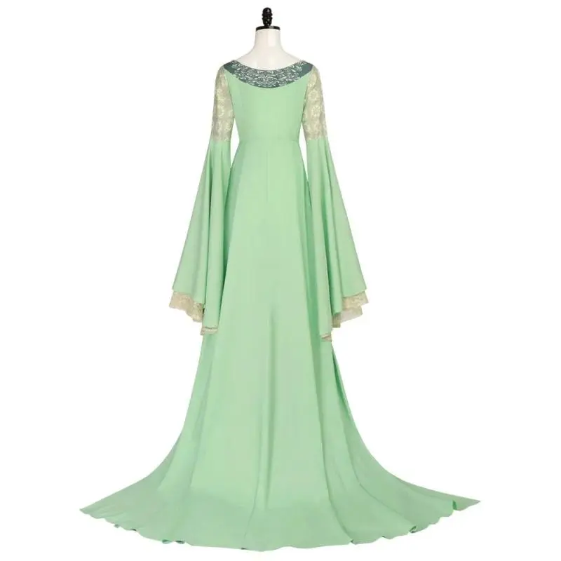 Arwen Cosplay Fancy Dress Green Long Dresses Crown Props Elven Princess Lady Arwen Costumes Halloween Carnival Party for Women