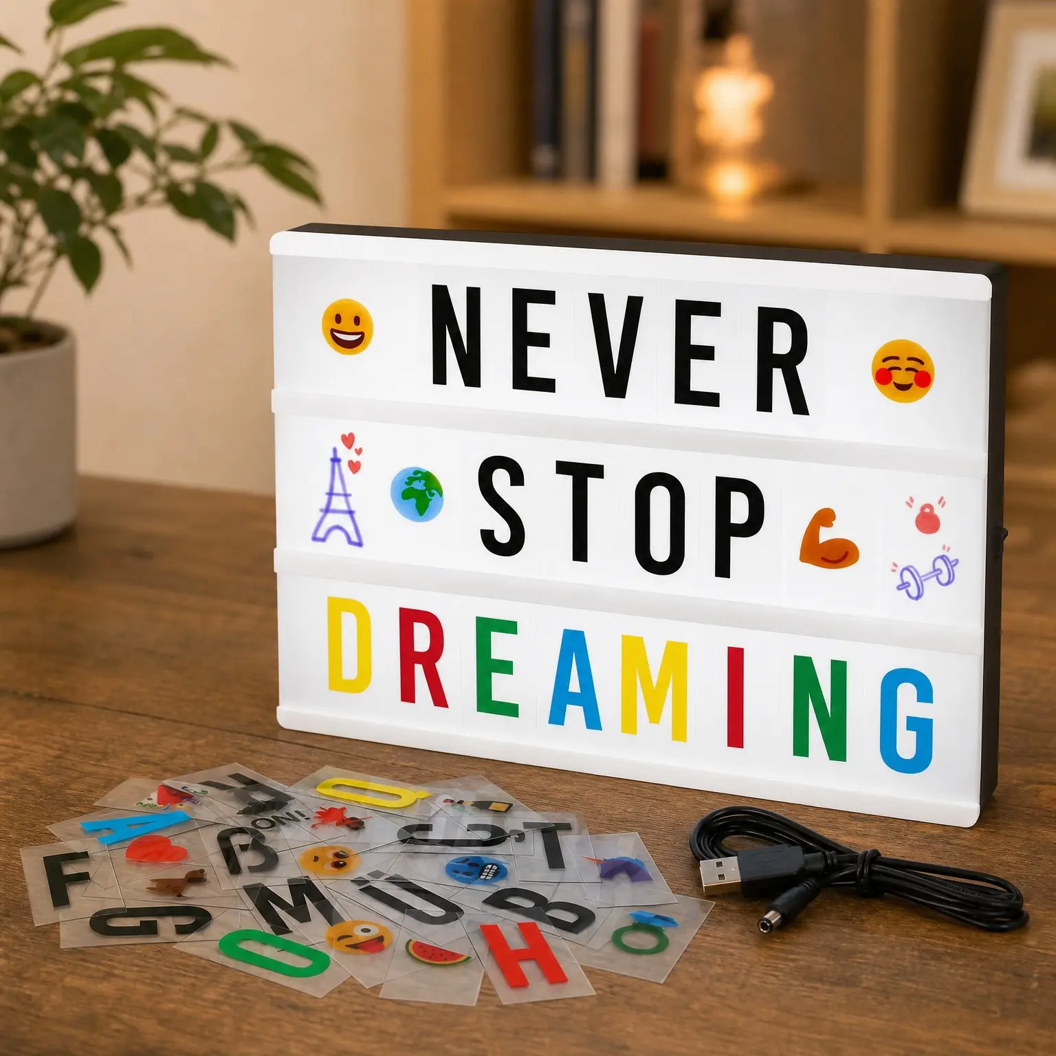 Cinema Light Box with 400 Letters, Symbols, Emojis, 2 Markers and USB - LED Light Box Home Decor, Room Decor, Cinema LED Sign Letter Board, Novelty Gifts for Christmas and Birthdays, Marquee LightboxGift