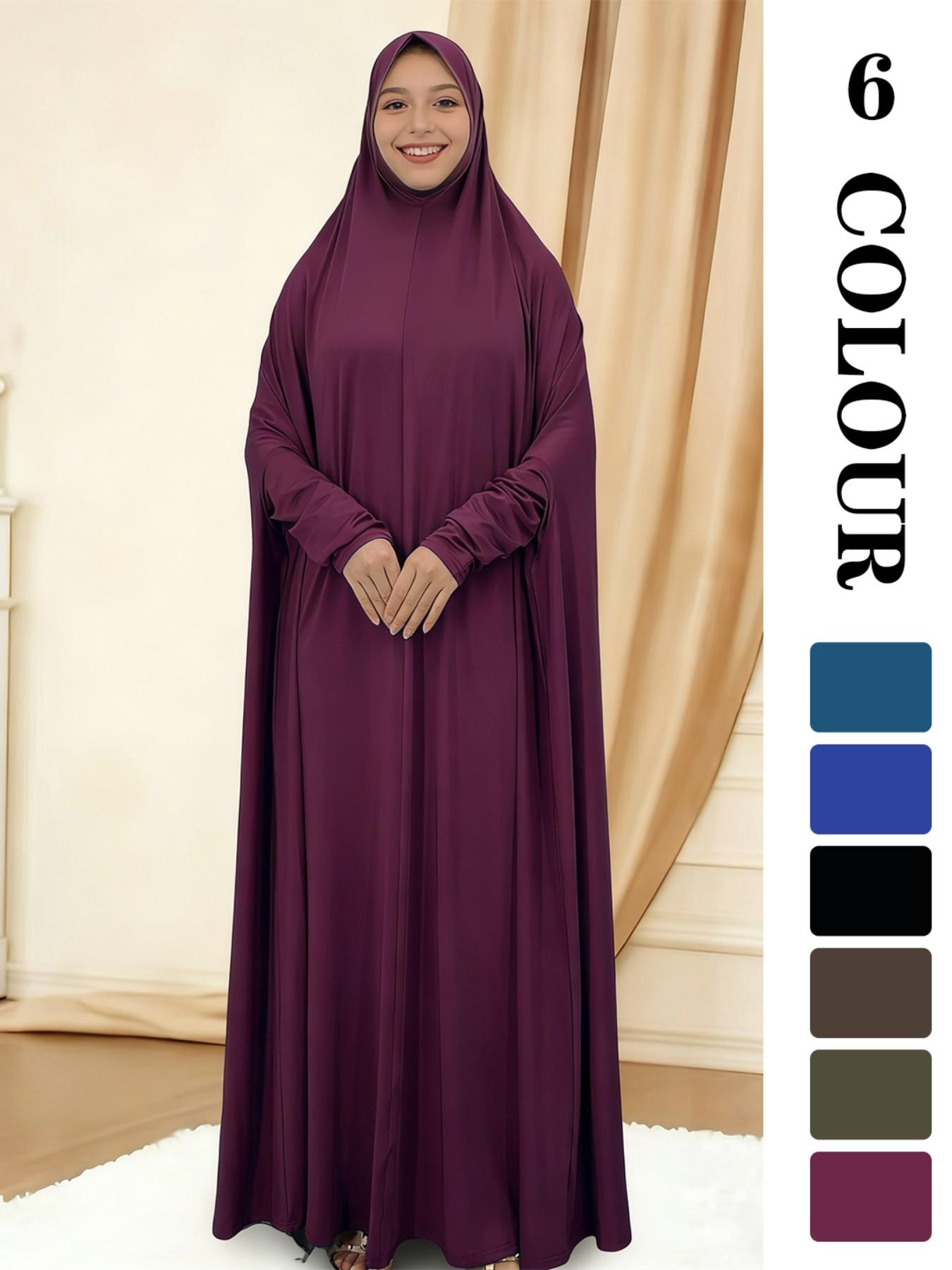 Women's Solid Color Long Sleeve Abaya, Modest Round Neck Long Dress for Women, Muslim Clothing for Daily Wear, Modesty Abaya, Islamic Abaya, Dubai Abaya, Abayas for Eid