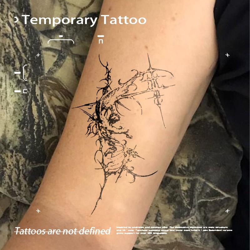 Dark Thorn Cross Dragon Herbal Juice Tattoo Sticker, Semi-Permanent Waterproof Long-Lasting Non-Reflective, Realistic Tattoo for Forearm & Arm