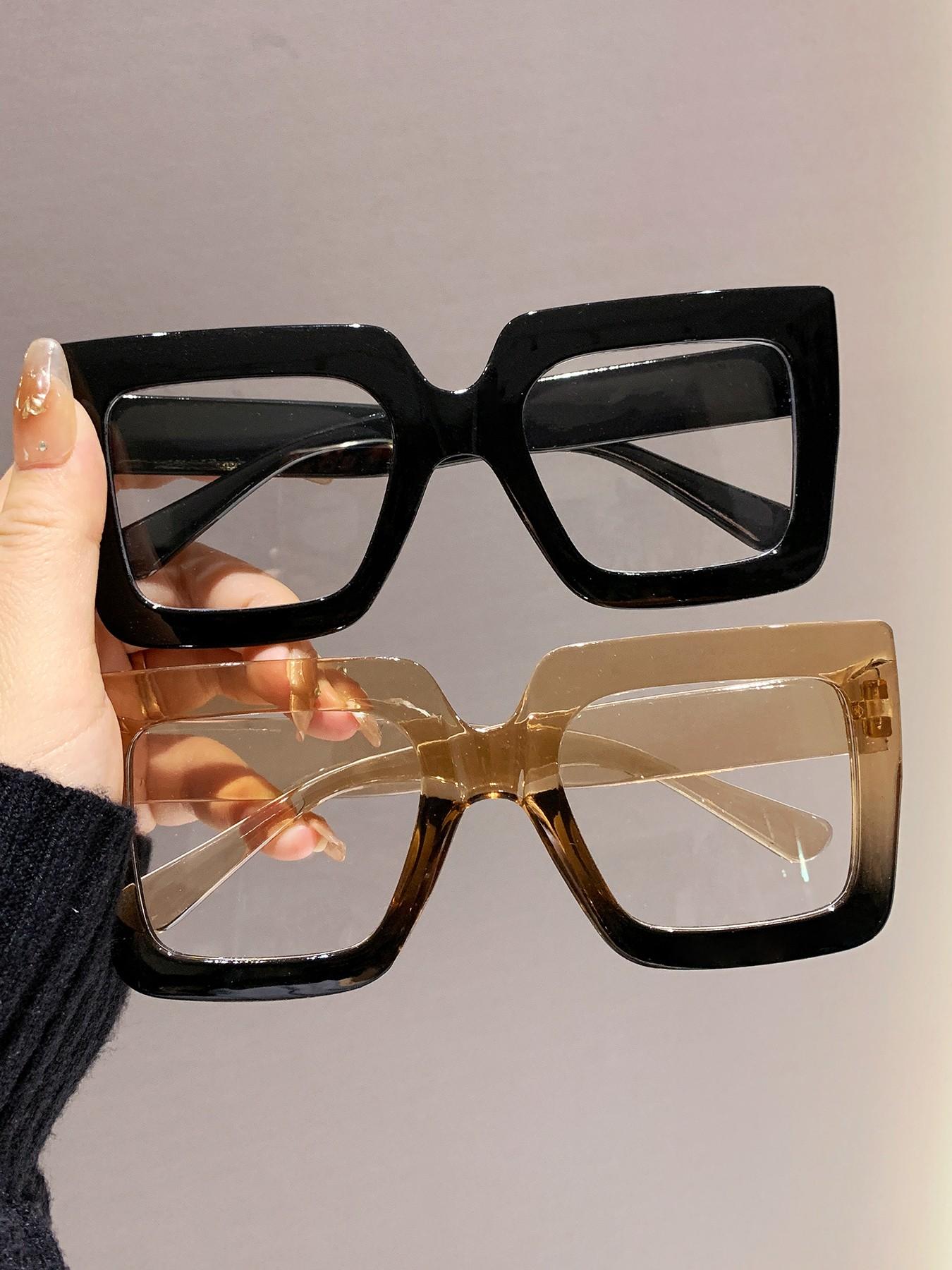 Women's Elegant Large Frame Square Plastic Glasses, Leopard Print & Transparent Lenses, Versatile Street Style, Driving, Daily Wear