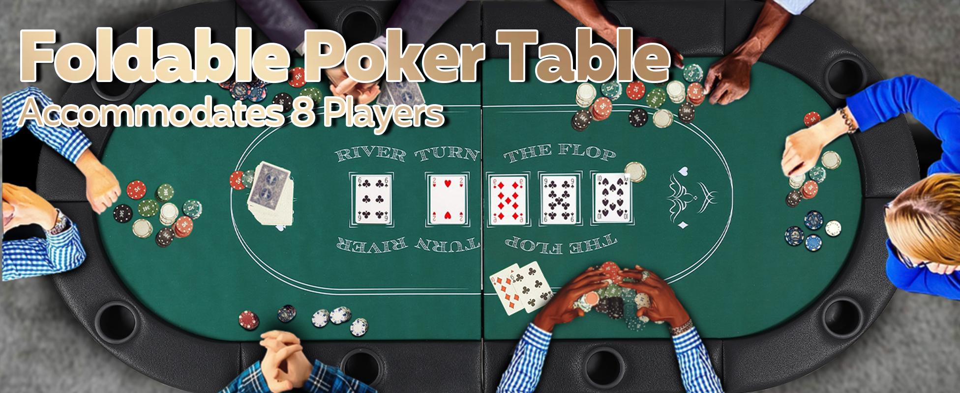 Poker Table Foldable, 8 Player Folding Poker Table, 72 Inch Texas Holdem Poker Tables, Portable Game Table with Cup Holders, Green Playing Cards