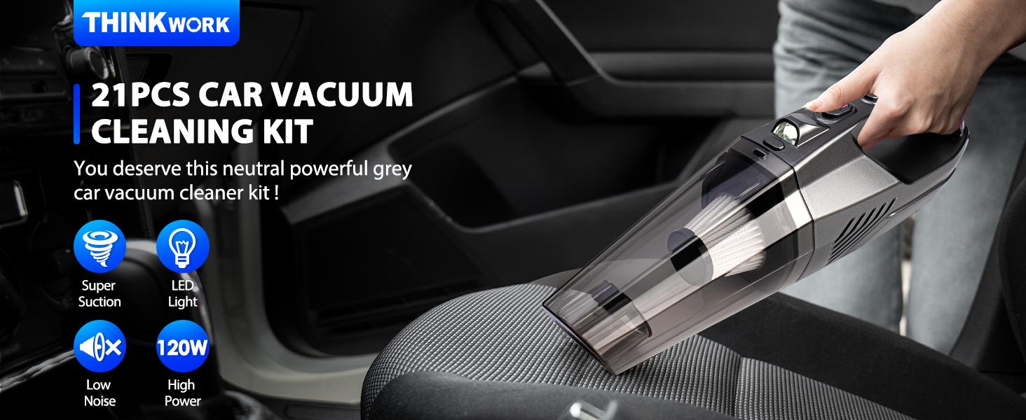 THINKWORK Car Cleaning Kit with 8000PA High Power Vacuum, 21-Piece Set for Spotless Interior, Includes Brushes & Microfiber Towel, Ideal Gift for Car Enthusiasts - Automobile Cleaner