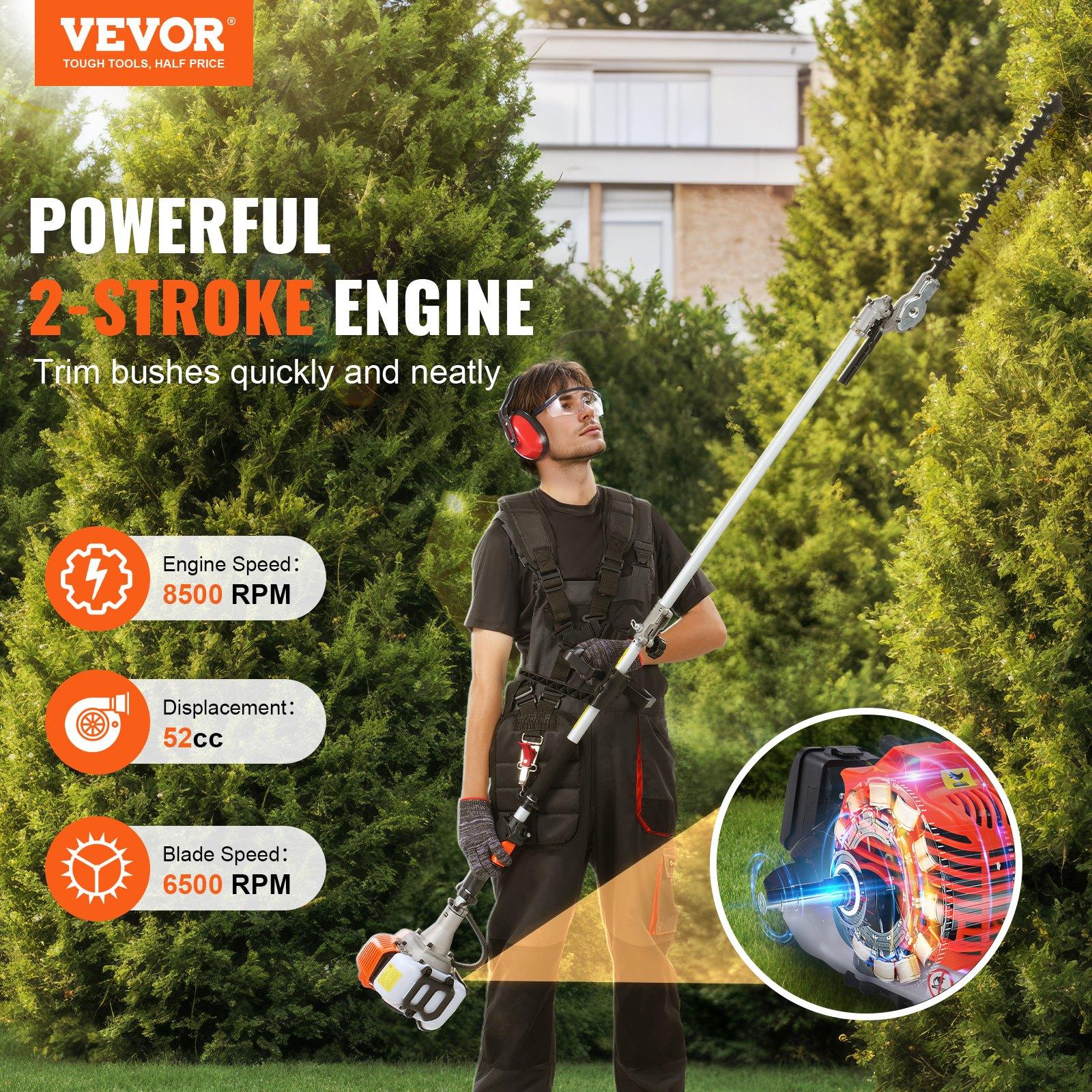 VEVOR 52CC 6-in-1 Multi-Functional Trimming Tools, Gas Hedge Trimmer, Weed Eater, String Trimmer, Brush Cutter, Edger, Pole Saw Chainsaw Pruner with Extension Pole VEVOR 52CC 6-in-1 Multi-Functional Trimming Tools, Gas Hedge Trimmer, Weed Eater, String Trimmer, Brush Cutter, Edger, Pole Saw Chainsaw Pruner with Extension Pole