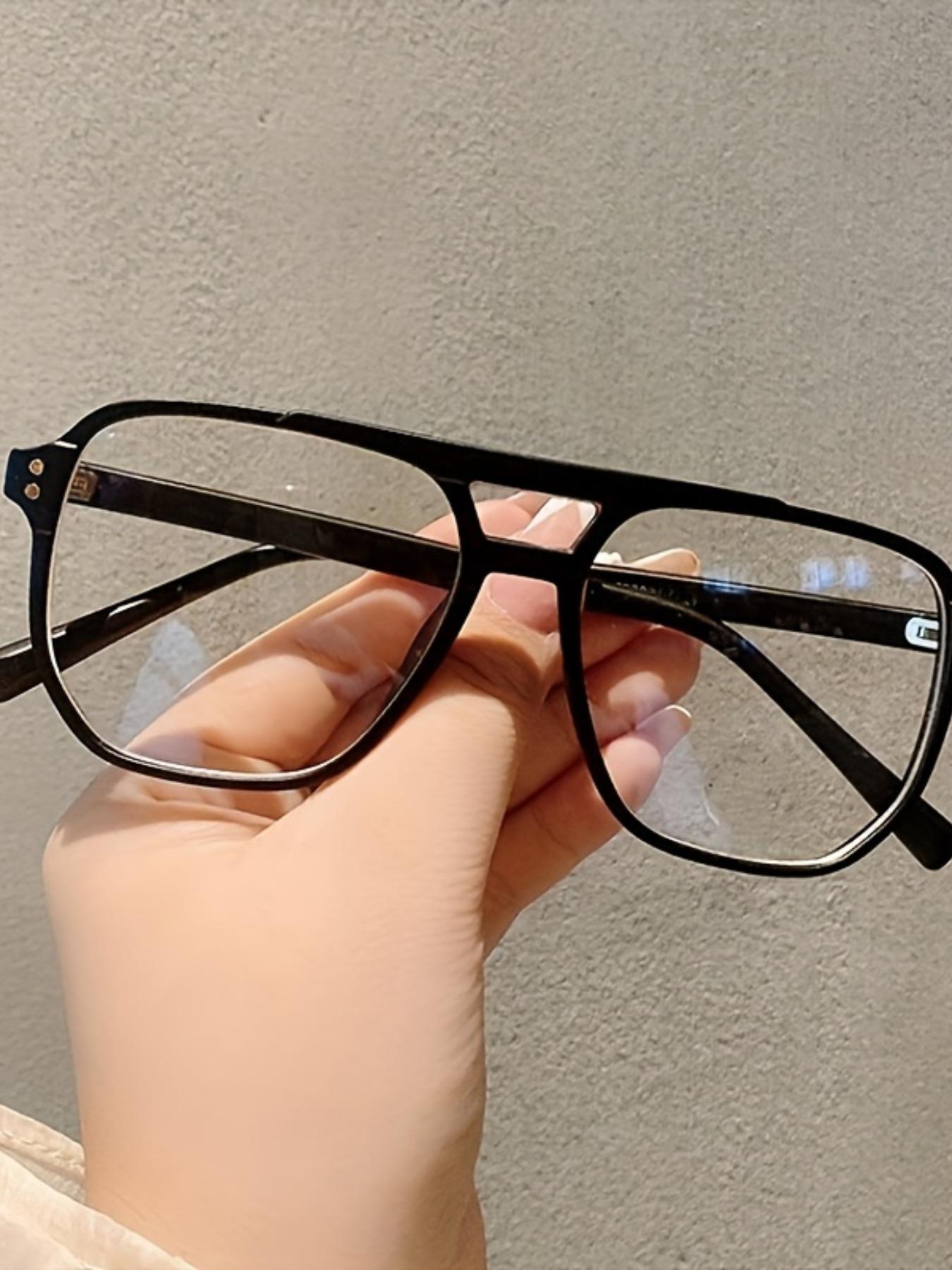 Double Bridge Large Frame Glasses, Full Rim Fashionable Academic Style, Trendy Plain Lenses, Party Hip Hop Punk Eyewear