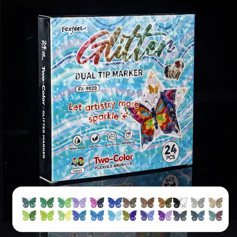 24/48/72/96 Colors Glitter Effect Brush Markers,Dual Tip Dual Color 1-5mm Soft Brush Shimmer Marker for Doodle Writing, Glitter Art Crafts Adults DIY Crafts Greeting Christmas Cards Making Art Supplies, Art Drawing Supplies