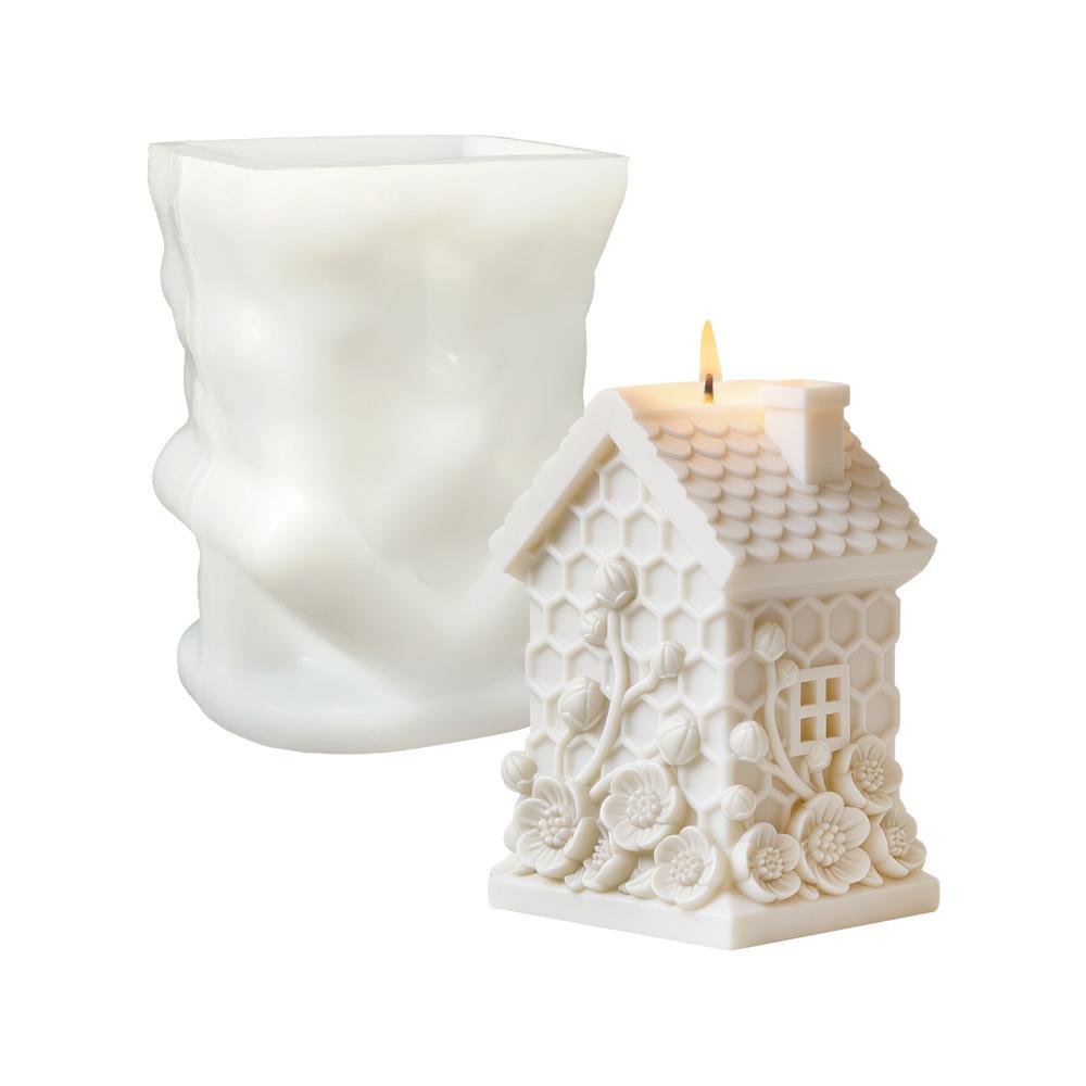 Honeycomb Small House Embossed Flower Candle Mold DIY Honeycomb Hut Shape Multifunctional Aromatherapy Plaster Epoxy Soap Mold Easy To Release Creative Handmade Ornaments