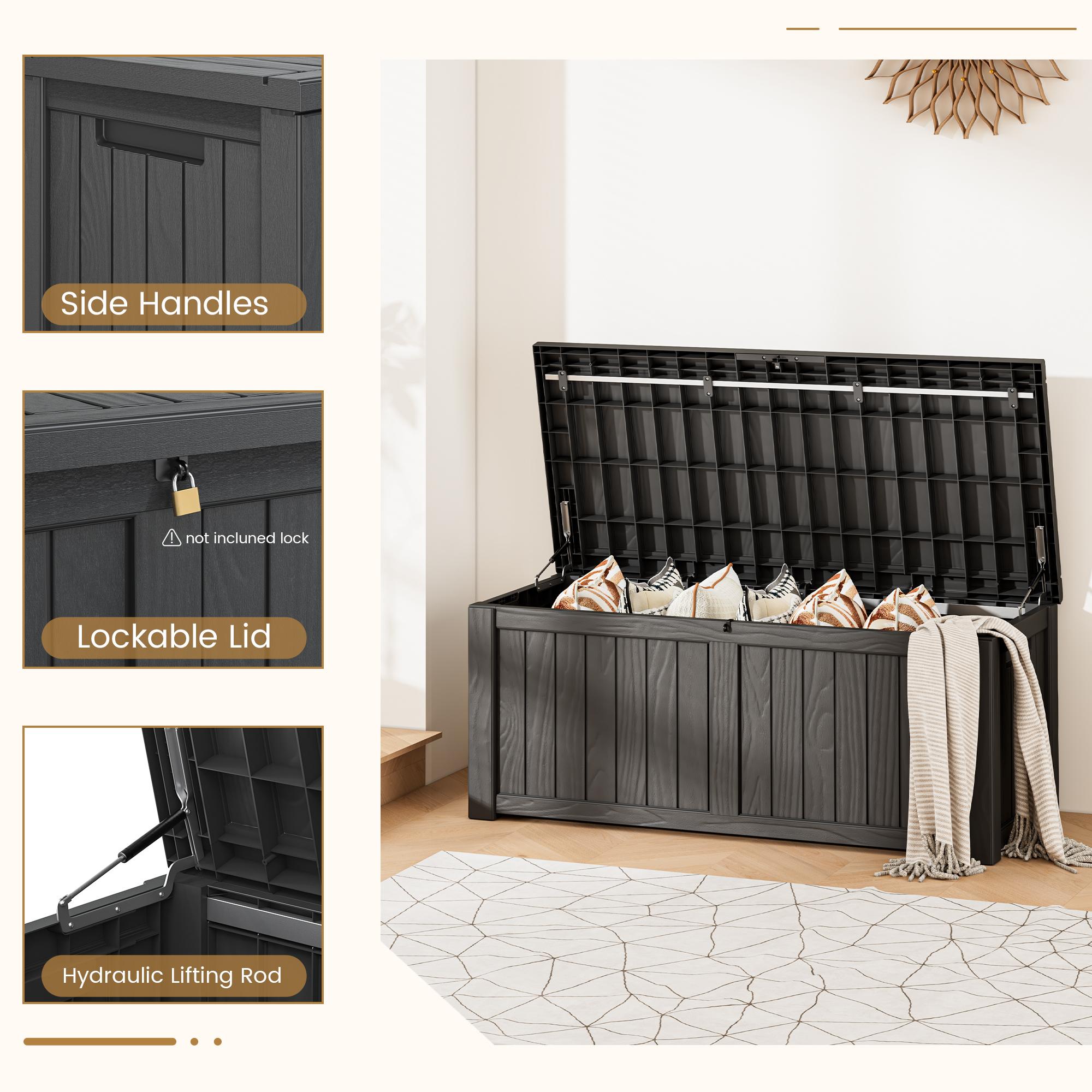 LHBCRAFT 31/72/120-gallon outdoor deck storage box Waterproof, Lockable, Extra Seat, UV 1000+ Anti-ultraviolet, Easy Installation, Reinforced Structures,Christmas gift