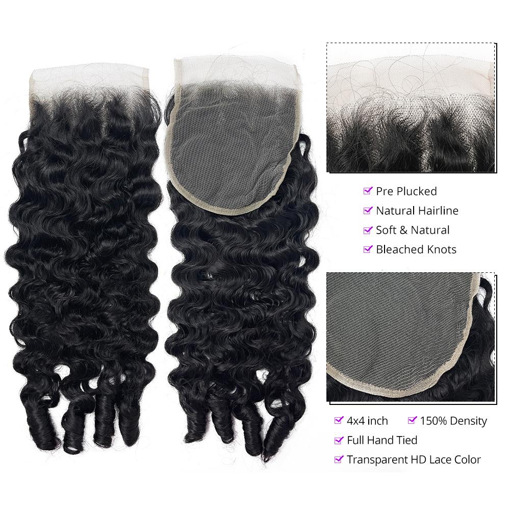 Burmese Curly Bundles With 4x4 Lace Closure Human Hair Unprocessed Burmese Raw Hair Extension Real Human Hair Natural Color Spiral Curly Hair Weft Extensions SpringStatements
