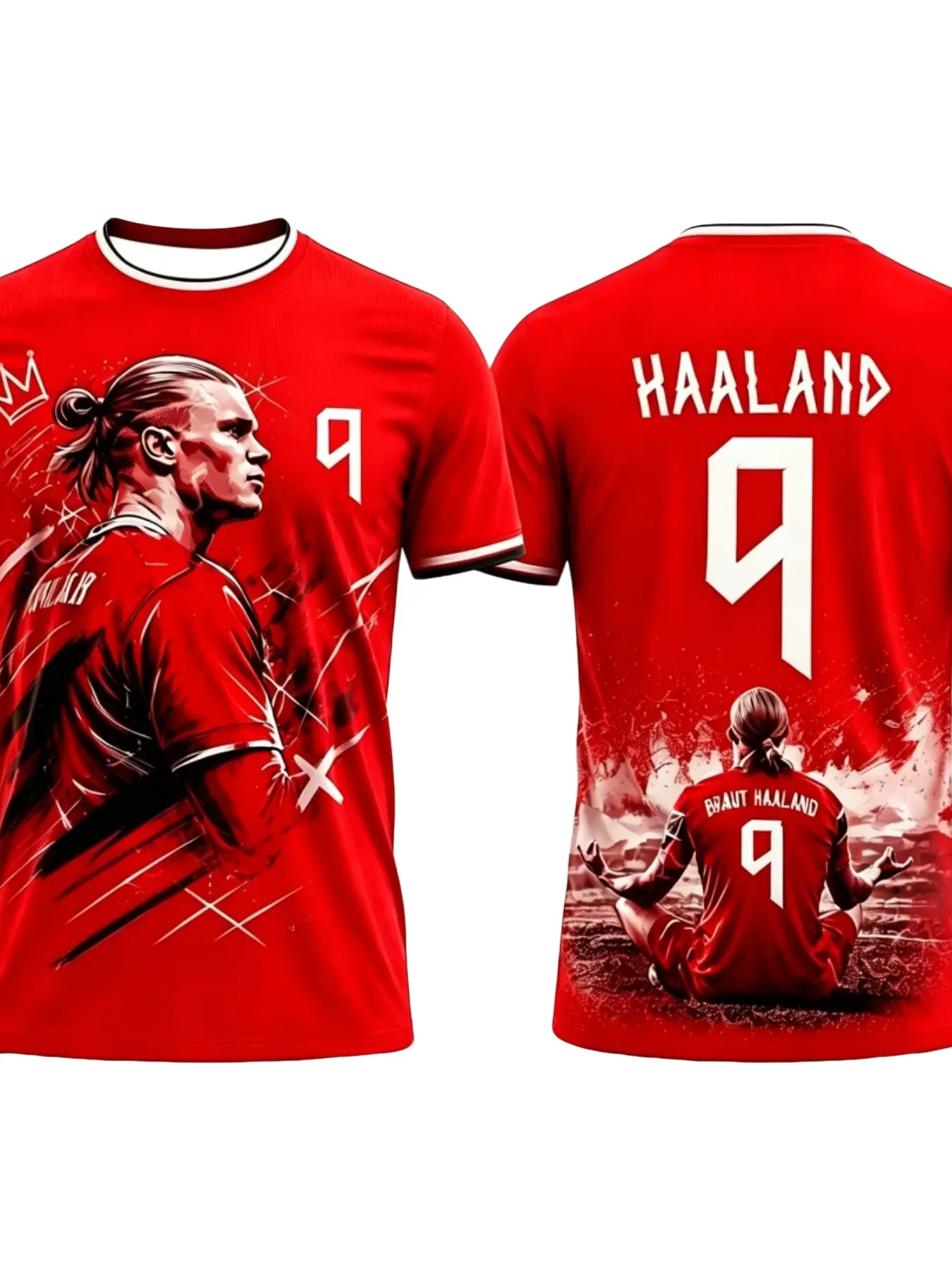 Haaland Football Fan Tee, 3D Print Crown Portrait, Quick-Dry Short Sleeve, Loose Fit, All Seasons, Casual Sporty Top