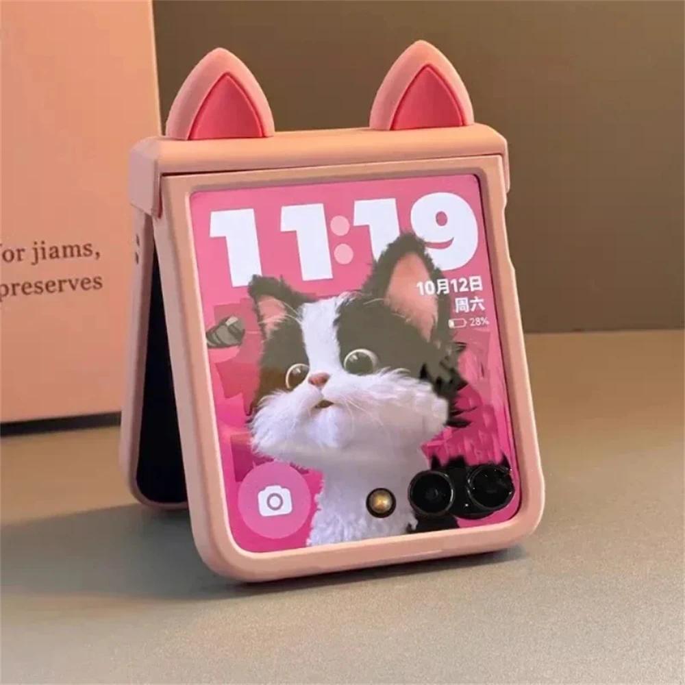 Japan Korean Cute Pink Ears Candy Bracelet Hinge Case for Motorola Razr 60 50 40 Ultra 60Pro Razr Plus 2023 2024 2025 Cover