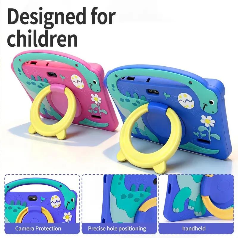 New 7-inch kids' tablet Learning Tablet with Android 13, 1GB RAM and 16GB ROM, WiFi support, comes with a shockproof silicone case and cute dinosaur design. Parents can control the educational apps. Dual cameras, perfect Children's Day gift for kids.