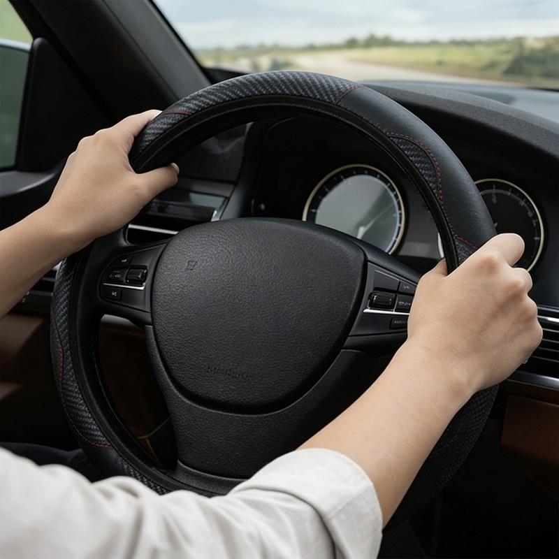 2026 New Patchwork Leather Steering Wheel Cover, Multiple Colors Available, Anti-Slip Breathable All-Season Universal Fit, Car Accessories Interior