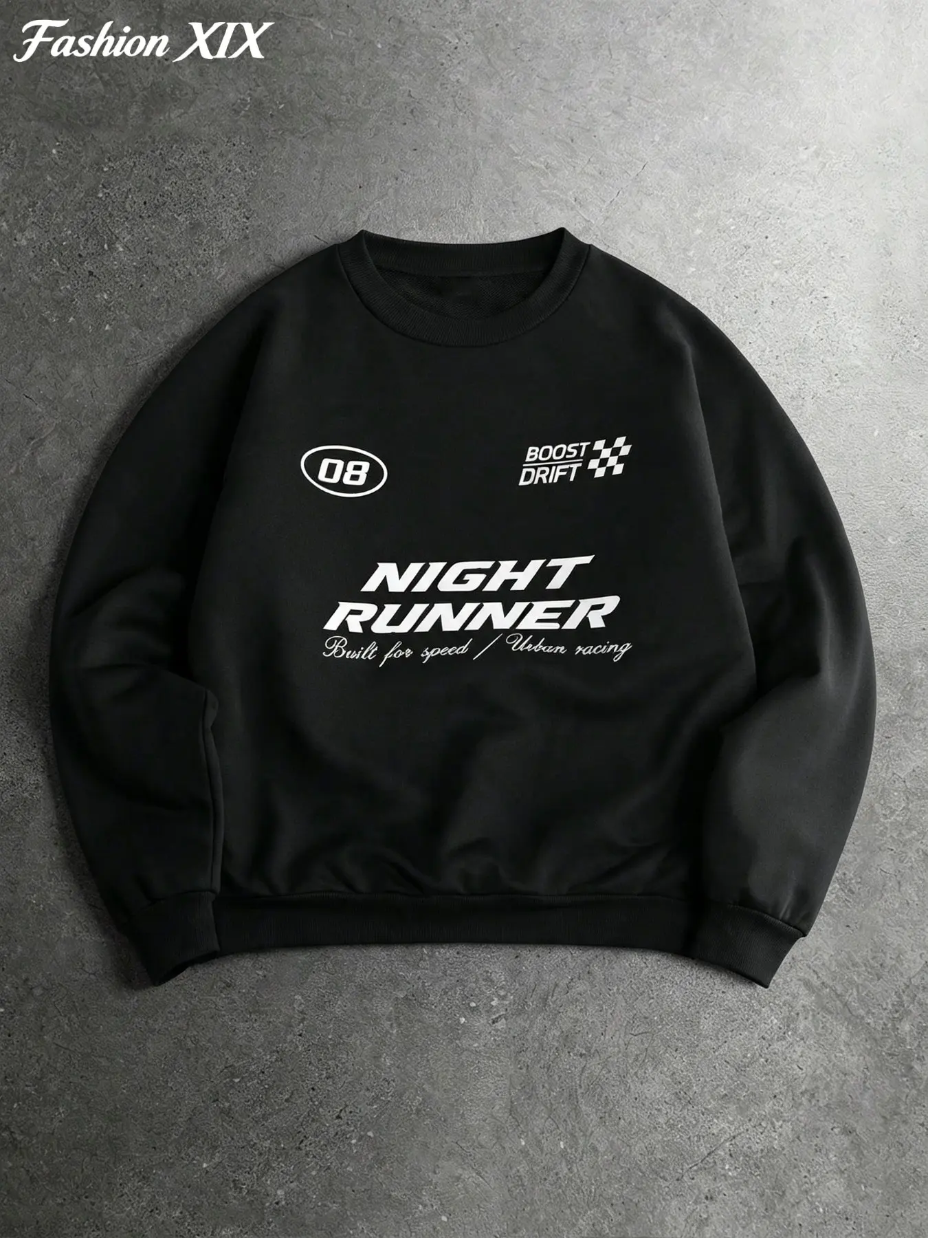 Unisex Night Runner Racing Graphic Crewneck Sweatshirt, 08 Boost Drift Race Car Print Long Sleeve Cropped Pullover, Loose Fit Casual Street Top for Teens Young Men Women, 4‑Season Outfit for Street Driving Party Hip Hop Daily Wear, Rare Aesthetic