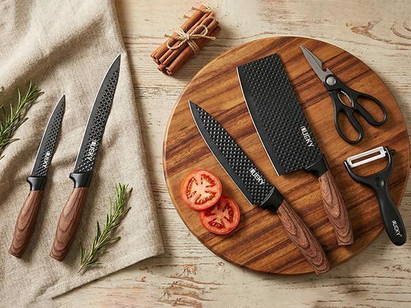 6Pcs Kitchen Chef Knife Set, Slicing Knife, Scraper And Scissors, High Carbon Stainless Steel Super Sharp, with Anti-stick Ergonomic Wooden Handle, Professional Chef's Knife Set, Suitable for Family Travel, Gift Box Set#fathersdaygift