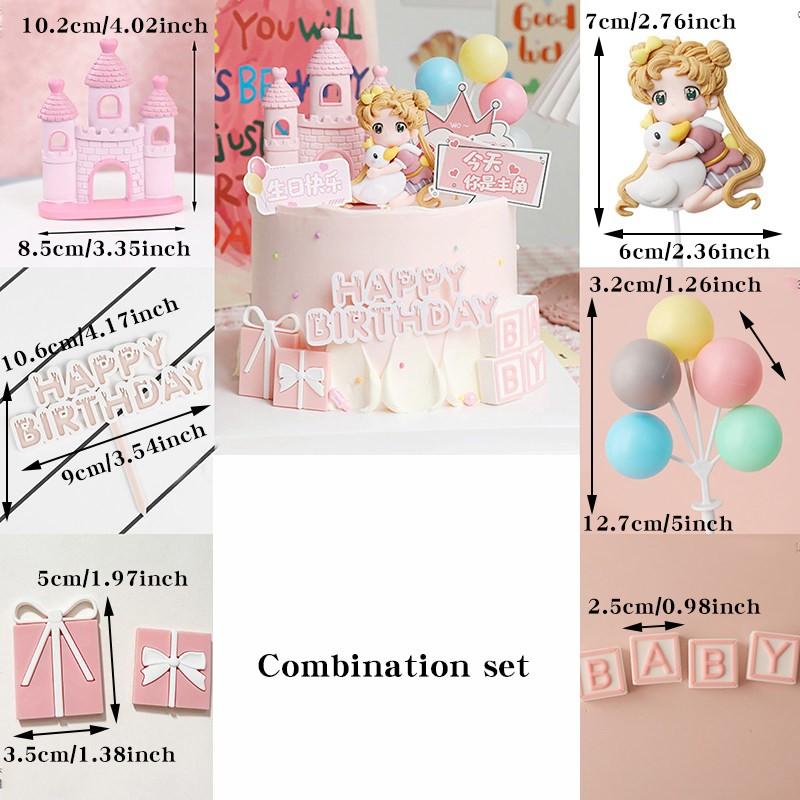 Princess Birthday Cake Decoration Set, Castle Design Soft Clay Cartoon Characters, Perfect Gift for Girls' Party & Home Decor