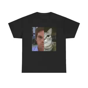 Dext Morgan Tee, Funny Cat Meme Shirt, Unisex Heavy  T-Shirt, Gift for Dexter Fans, TV Show Fan Tee, Funny Graphic Tee Streetwear Menswear Tops Tshirt Tropical Shortsleeve Round Neck Crewneck Casual Black