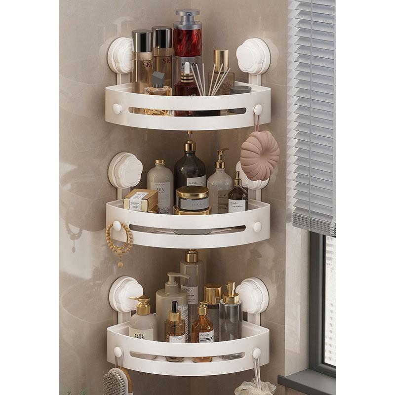 3-Pack Gun Abs Triangular Suction Cup Shower Caddy, 3-Tier Corner Shelves, No Drilling Bathroom Organizer, 40lbs Load Capacity, Bathroom Accessories Organizer