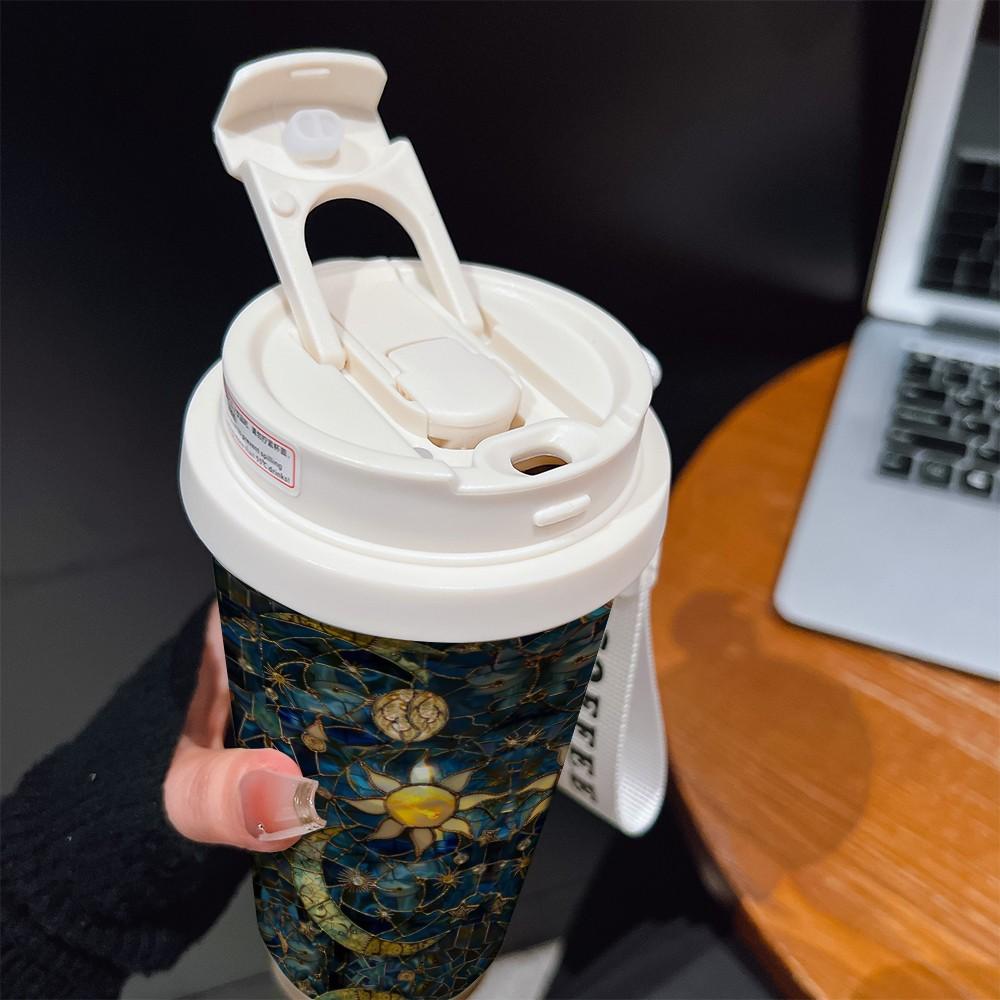 Abstract Moon Sun Coffee Cup, Portable Insulated Tumbler, Heat/cool Keeper, Boho Style, Ideal for Office, Travel, Sports, Golf