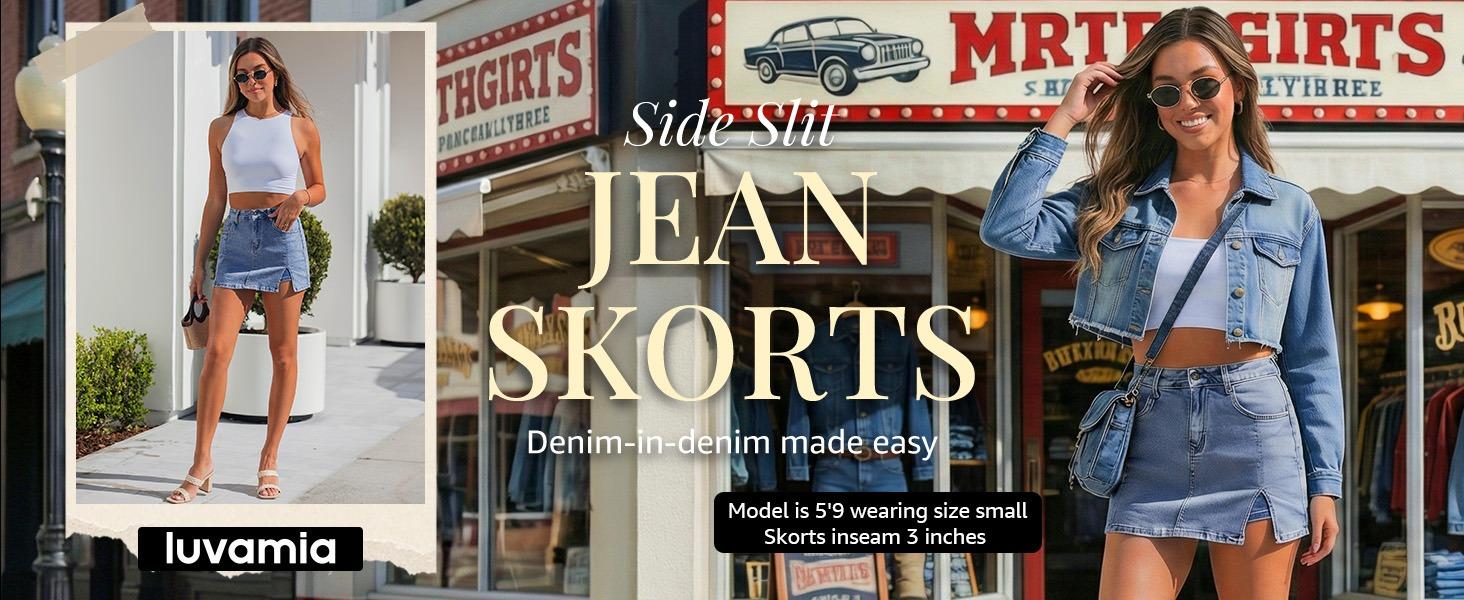 luvamia Palda Minimalist High Waisted Mini Casual Oversize Skirt with Side Slit for Women Soft Black Denim Jean Shorts Stretchy Fit Summer Bottom