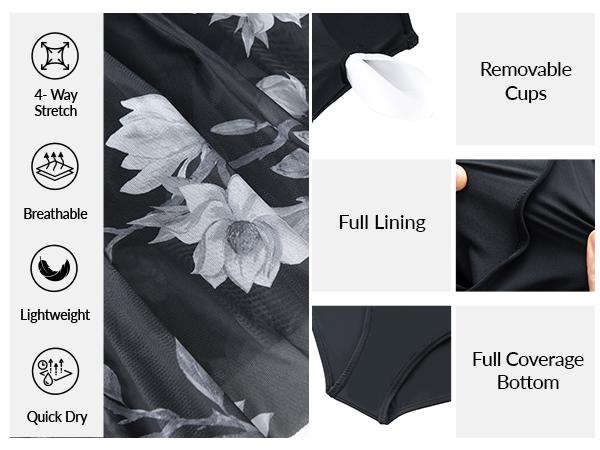 Yonique Plus Size One Piece Swimsuit for Women Tummy Control Swimdress Ruffle Sleeve Bathing Suit