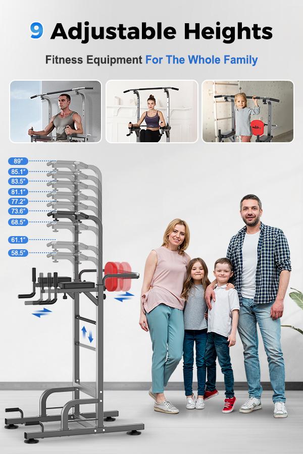RELIFESPORTS Power Tower Dip Station 450LBS Capacity H-Shaped Frame Adjustable Height 9 Levels Non-Slip Suction Cups Easy Install Full Body Home Fitness Equipment Workout SpringStatements