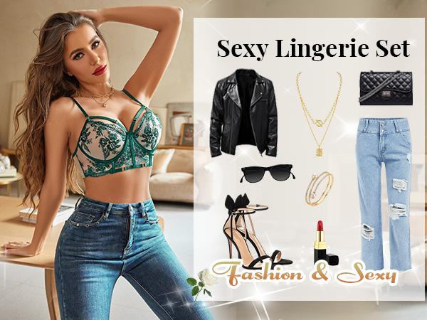 Avidlove Lingerie for Women 2 Piece Lace Lingerie Set with Underwire Bra and Panty Sets